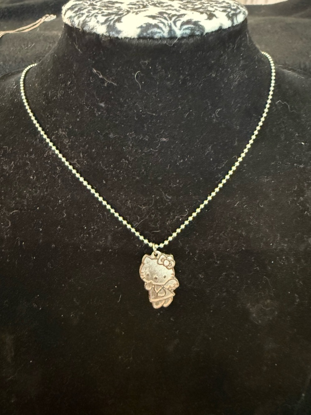 Vintage Sanrio Hello Kitty Silver Pendant Necklace with Beaded Chain